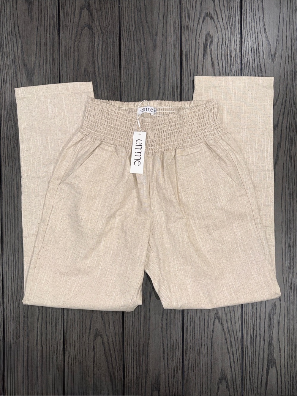 NWT Emme Mama Everyday Transitional Smocked Linen Maternity Pant Size M